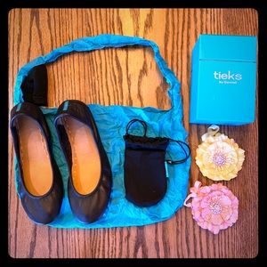 Black matte Tieks size 7 w/ box, bags, and flowers